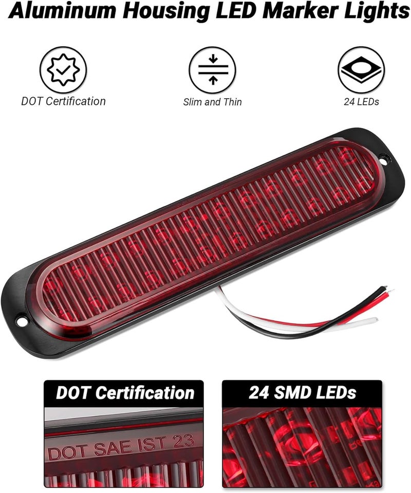 XtraGlow 7.5 inch Aluminum Housing Red Stop Brake Turn Signal LED Trailer Lights 24LEDs Waterproof Surface Mount Side Marker Lights for Truck Tractor Motorcycle Jeep RV, 2Pcs - Image 3